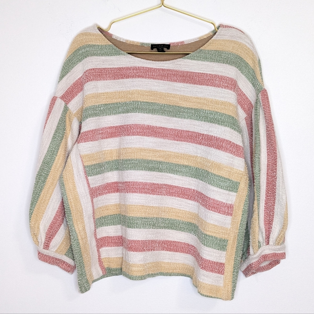 Anthropologie Current Air XL Cotton Blend Abilene Striped Top w/ Puff Sleeves